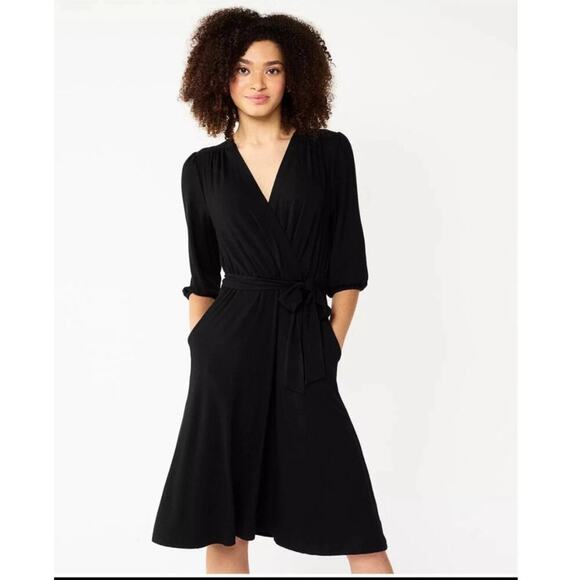 Draper James Tie-Front Fit & Flare Black Dress Size Large - Picture 1 of 10